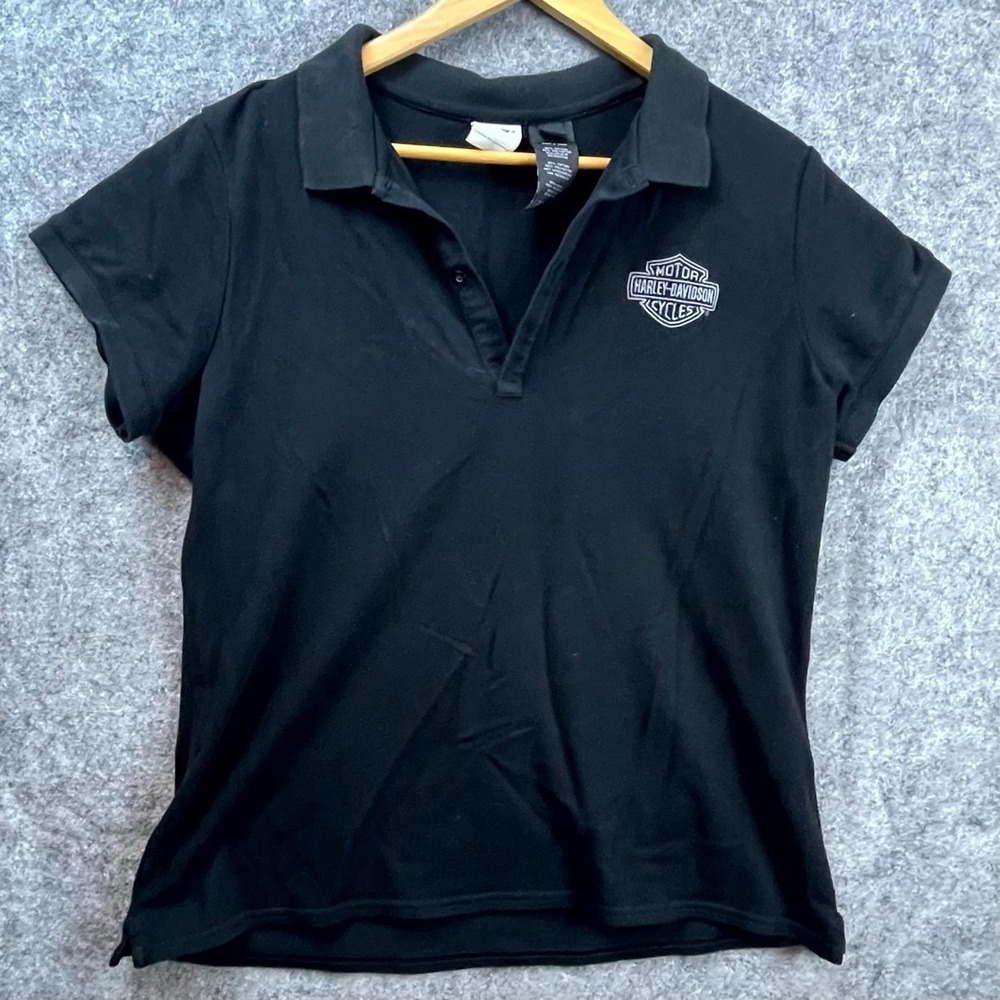 Harley-Davidson Polo Shirt Womens XL Black Cotton Bar & Shield Logo Motorcycle